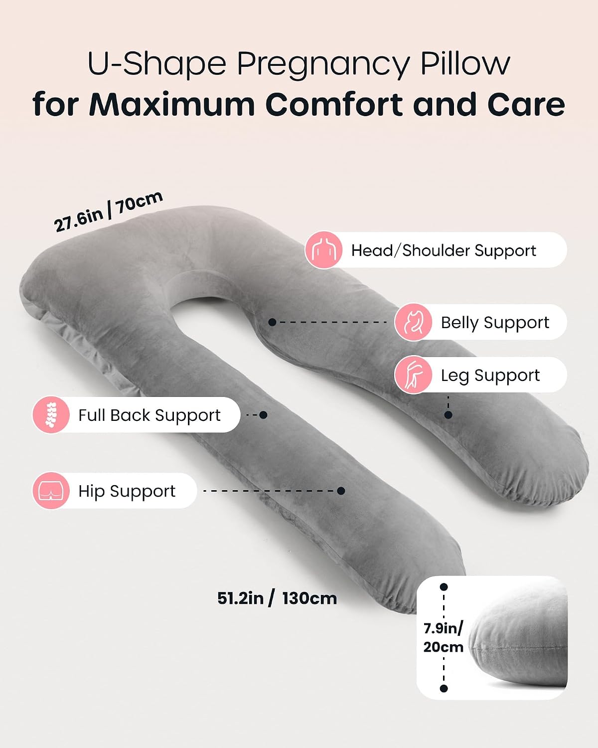 Detalle 2 de Nuliie Pregnancy Pillow U‑Shaped for Maternity Support