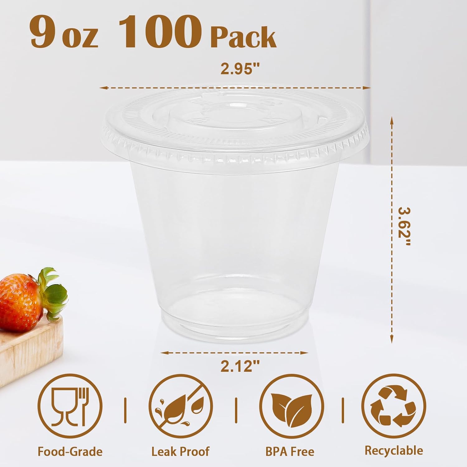 Thumbnail 1 de BYSNOW 9 oz Clear Plastic Cups with Flat Lids (100 Pack) — Leak-Proof, Stackable Dessert Cups