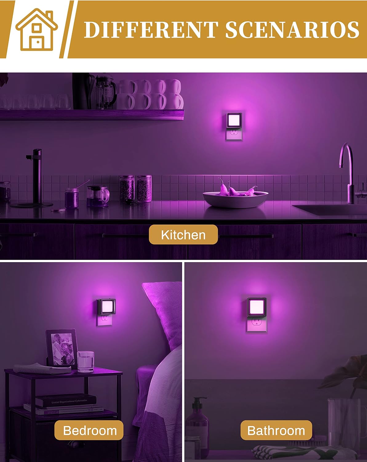 Detalle 2 de DORESshop ND-GY033PUS-2 Purple Plug-In Night Lights, Dimmable, 2-Pack