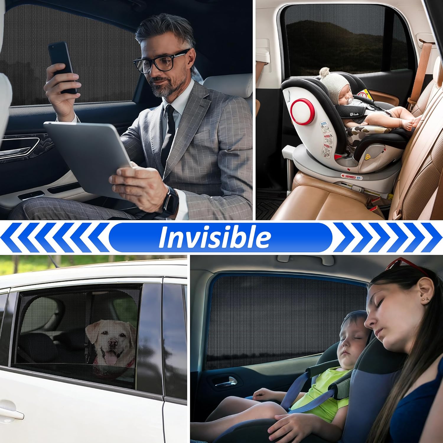 Thumbnail 5 de Vincona Car Window Shades for Baby (2 Pack) – Stretchable & Breathable Rear Window Screens for Sun, UV and Mosquito Protection (XL)