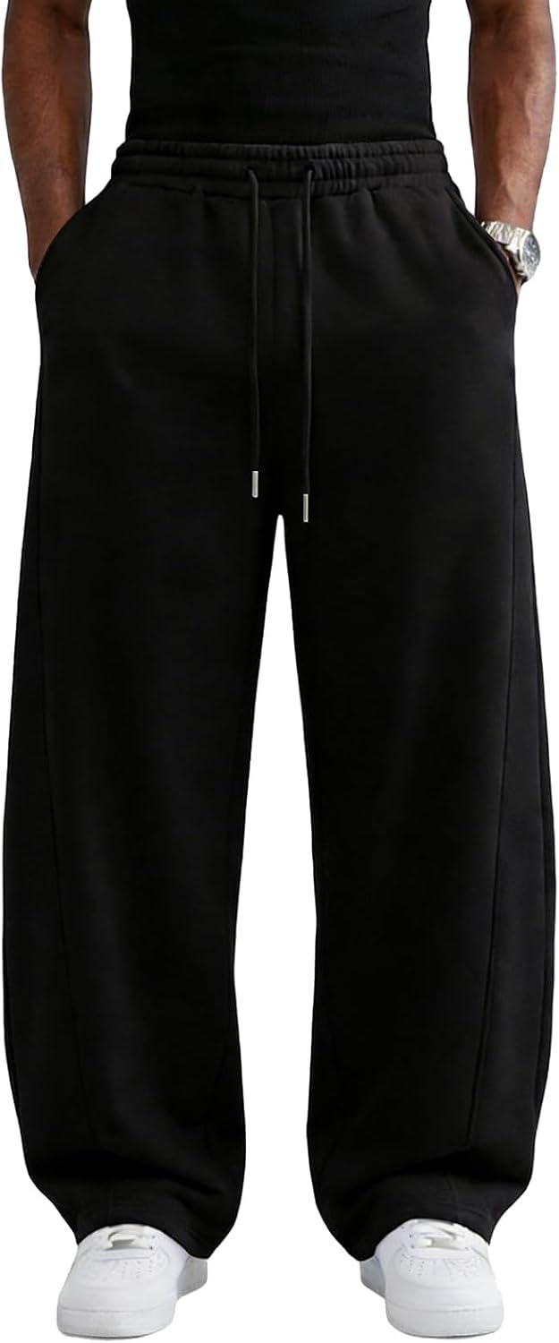 Detalle de Wangdo Men's Baggy Sweatpants: Wide-Leg Cotton-Blend Lounge Joggers with Pockets