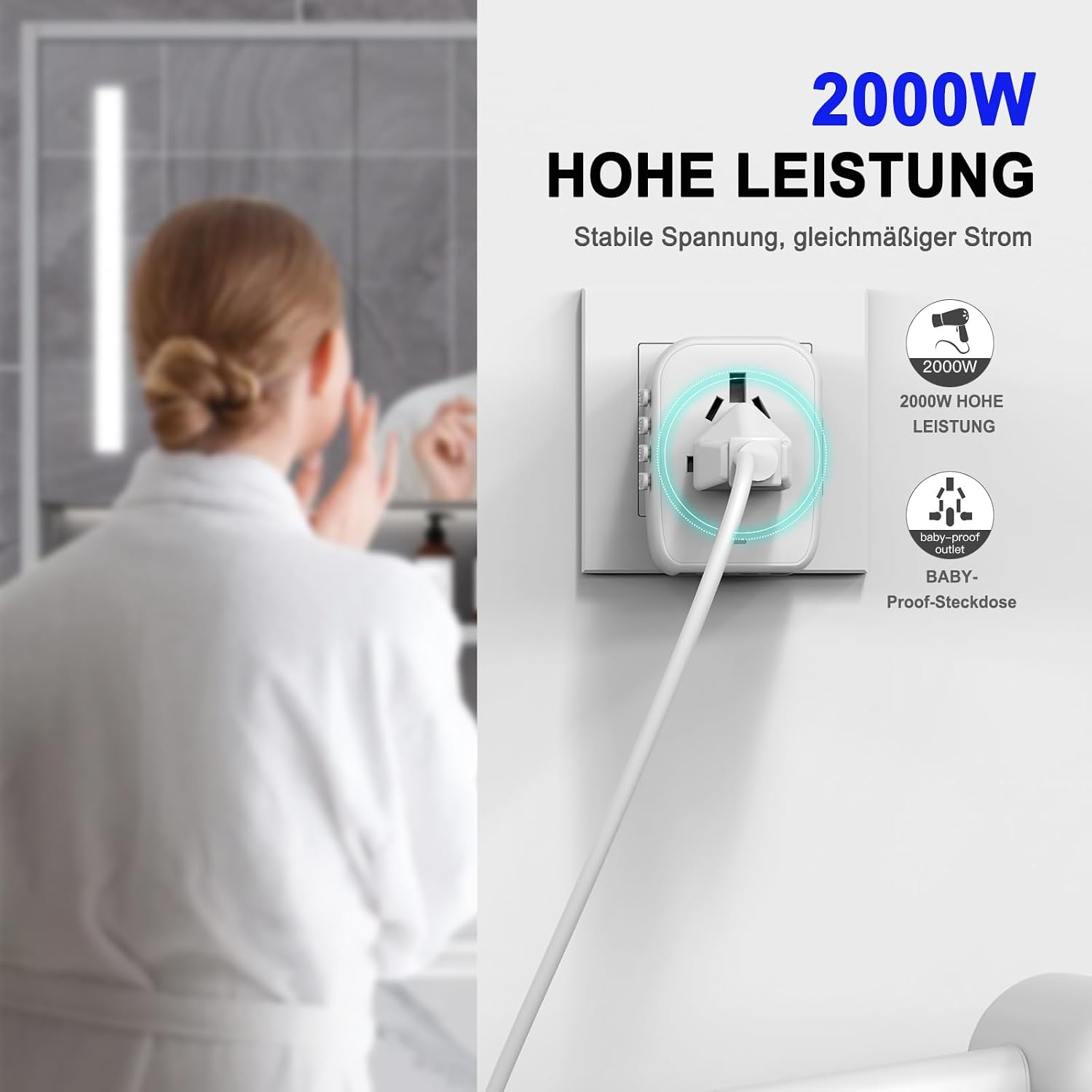 Detalle de VYLEE Reiseadapter Weltweit – 5-in-1 mit 2 USB-A, 2 USB-C und Universalsteckern