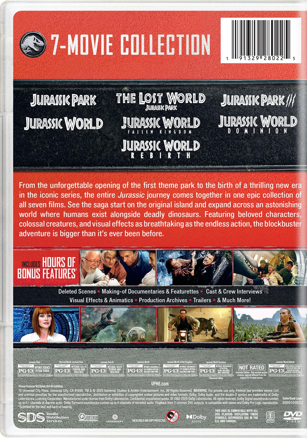 Detalle 1 de Jurassic World 7-Movie Collection DVD Set with Bonus Features