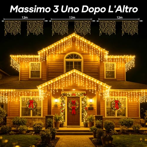 Detalle de Hoteril Luci Natale Esterno 17 m – Tenda luminosa esterna 320 LED, bianco caldo, 12 m luci + 5 m alimentazione