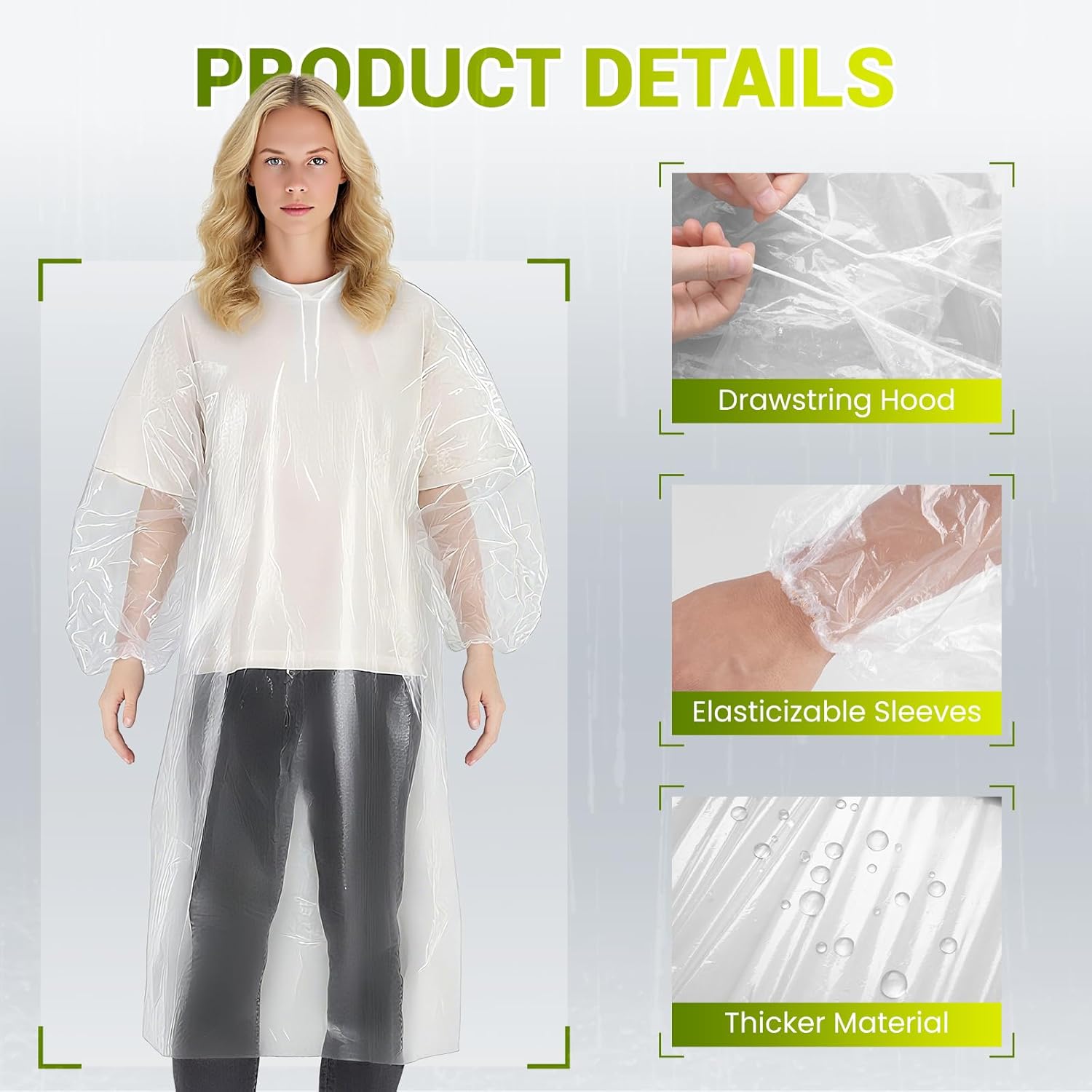 Detalle de Aolegoo 6 Pack Waterproof Ponchos with Sleeves and Drawstring Hood