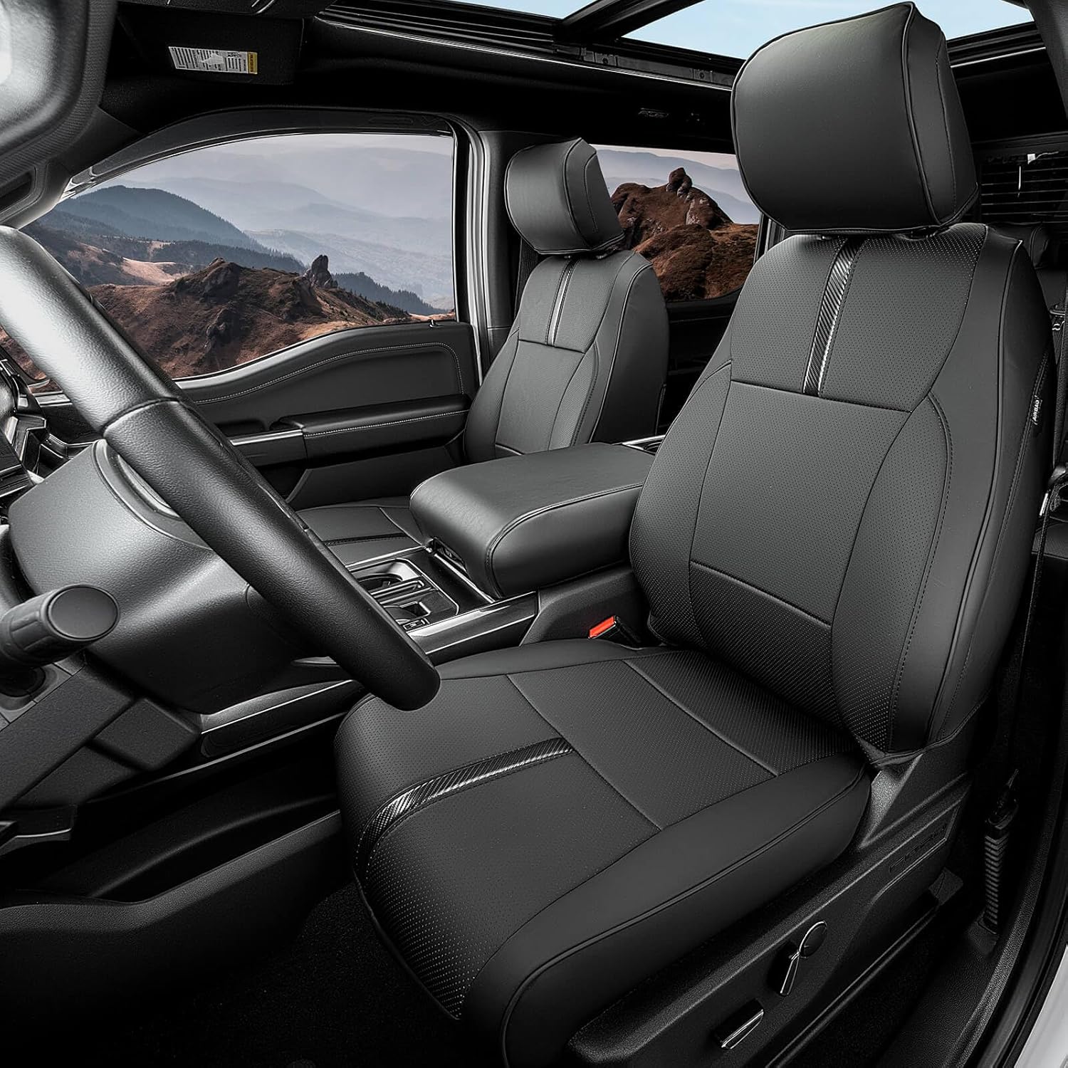 Detalle de DiffCar Ford F-150 Front Seat Covers (2015-2026): Custom Leather Look, edge-to-edge fit for SuperCrew/Crew Cab