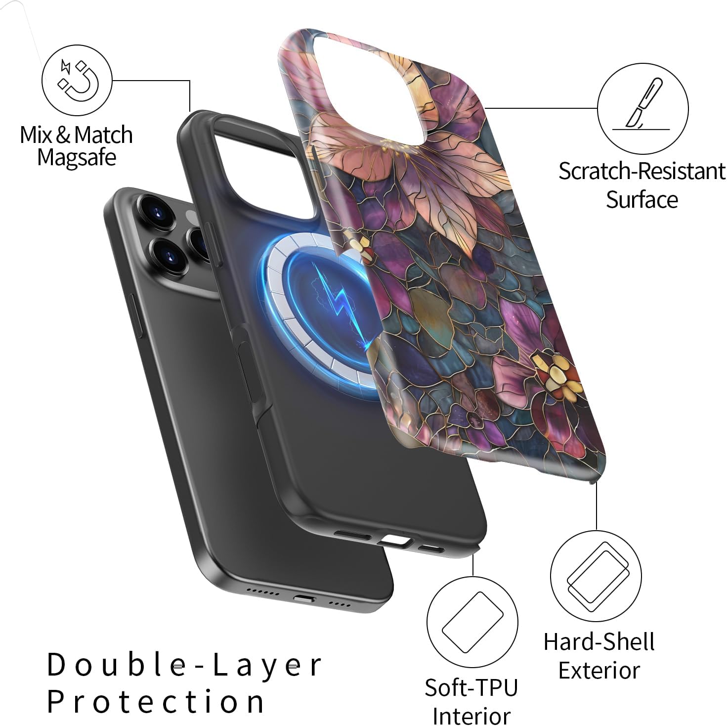 Detalle de DorisMax iPhone 16 Pro Max Case — Cute, Preppy Floral Design with MagSafe