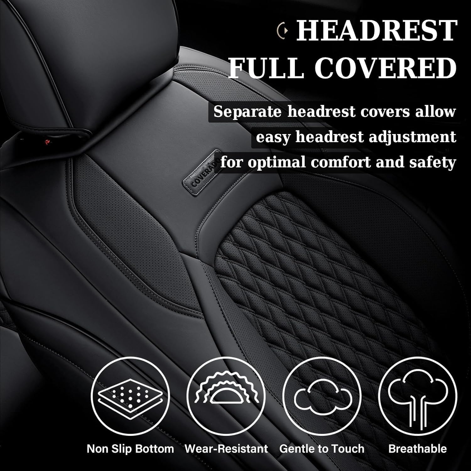 Thumbnail 3 de Coverado Faux Leather Seat Covers for Chevy Silverado & GMC Sierra: Full Front & rear set, 2007-2013, 2019-2026