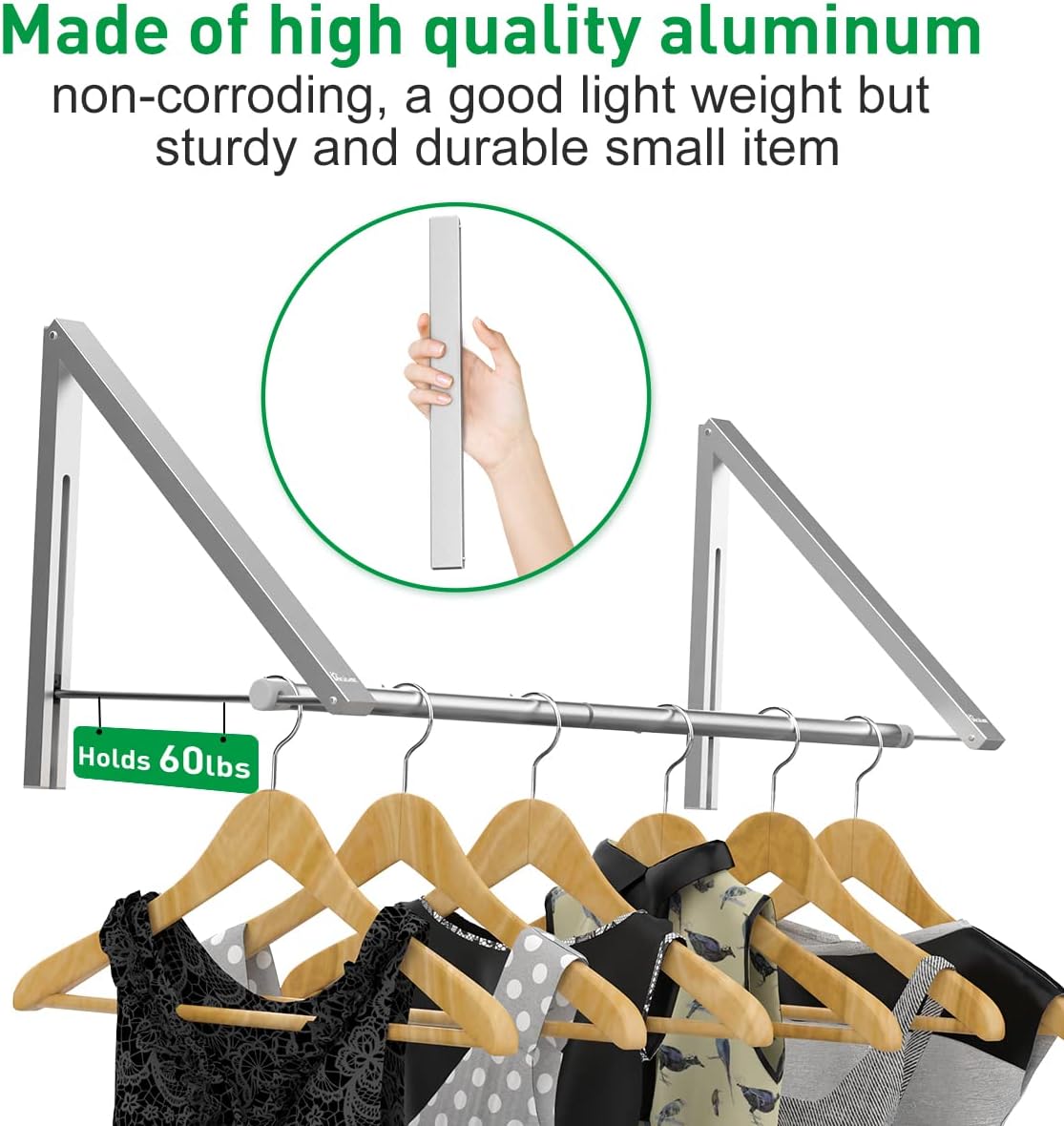 Thumbnail 1 de Anjuer Wall Mounted Laundry Drying Rack with Rod – Space-Saving Aluminum Clothes Hanger (2 Racks)