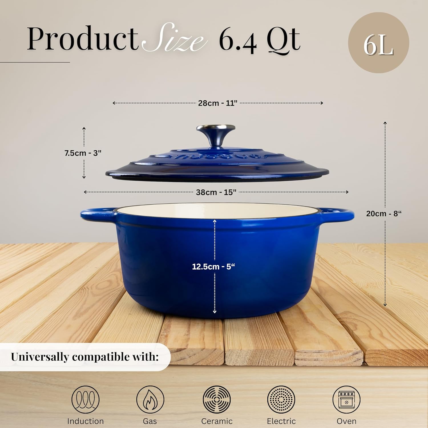 Detalle de Nuovva Enamelled Dutch Oven 6.4 Qt 🍲