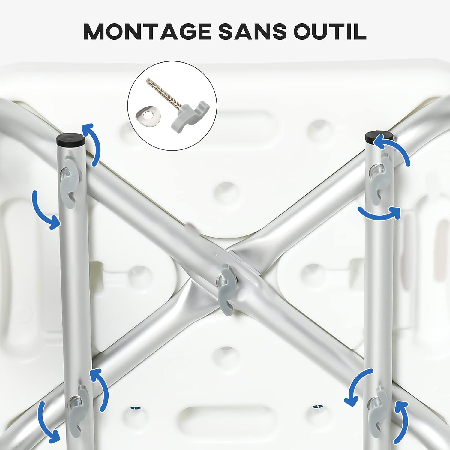 Thumbnail 4 de HOMCOM Tabouret de douche chaise ergonomique à hauteur réglable (6 niveaux) en alu et HDPE, 136 kg max