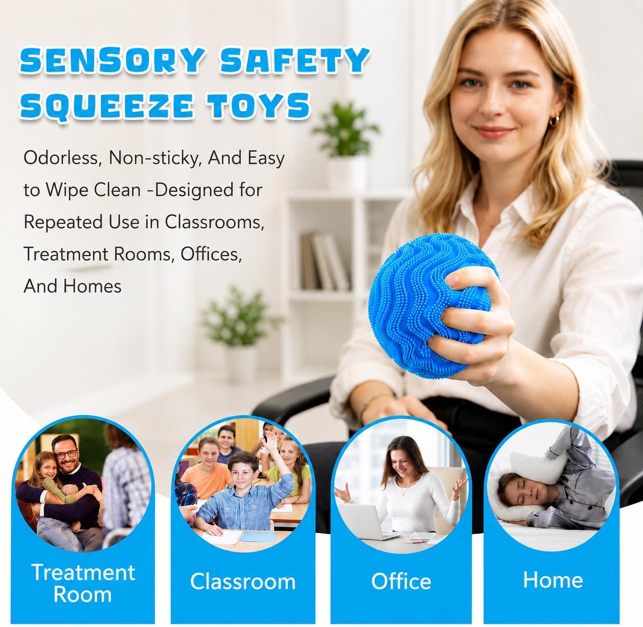 Detalle 2 de UDZRL Squishy Squeeze Balls Fuzz Stress Ball, Blue TPR Emoji Fidget
