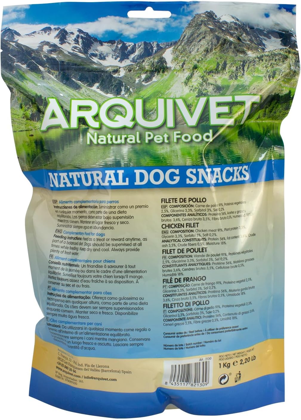 Detalle de Arquivet filete de pollo natural para perros (snacks, 1 kg)