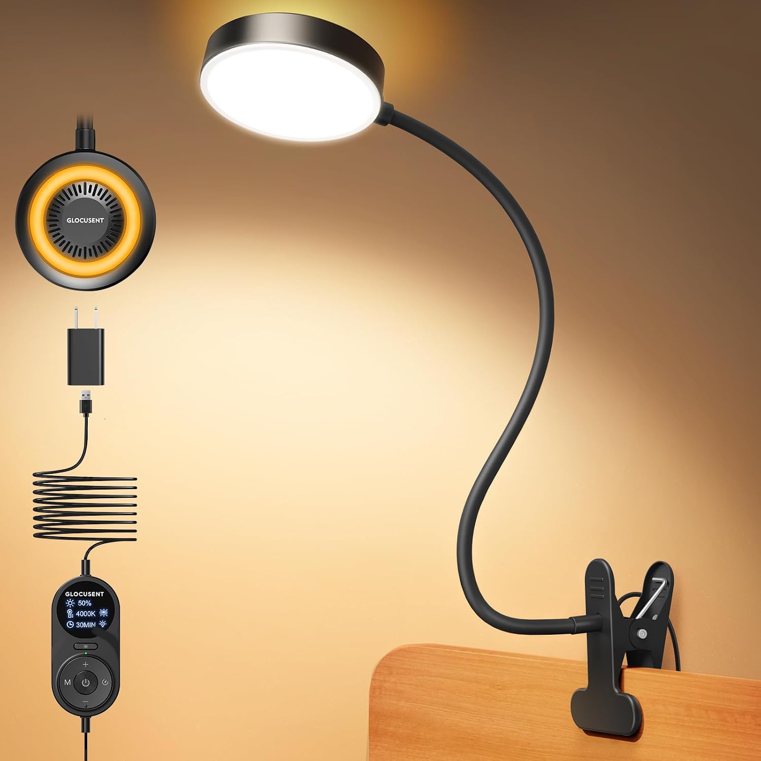 Detalle de Glocusent A31 lampka do czytania na klips 72 LED, 3 barwy i 5 poziomów jasności