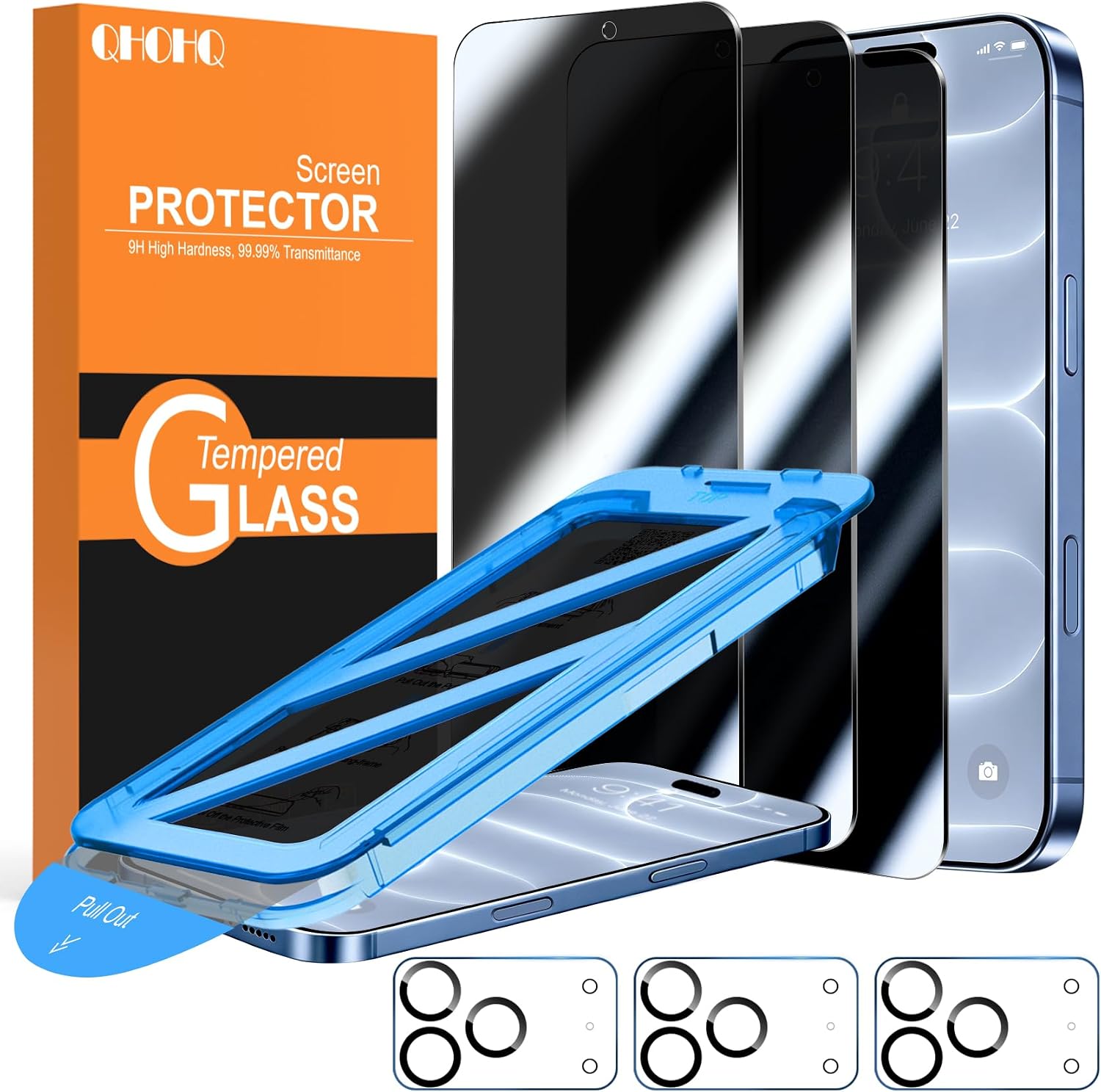 Detalle de QHOHQ iPhone 18 Pro 6.3-Inch Privacy Screen Protector, 9H+ Tempered Glass