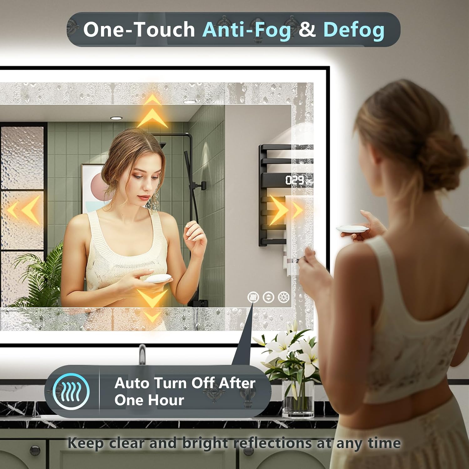 Detalle 2 de AWANDEE 40x36 Black Framed LED Bathroom Mirror with Lights (Anti-Fog, Dimmable, Memory)
