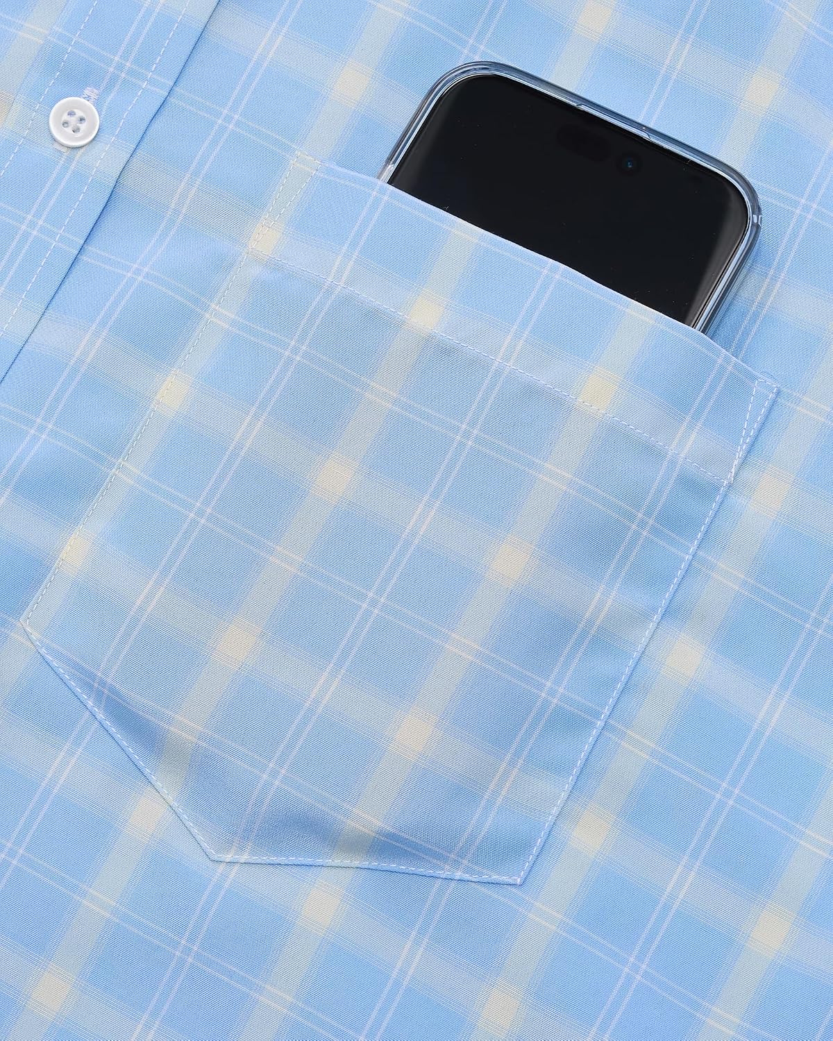 Detalle de Alimens & Gentle Men’s Plaid Short Sleeve Button-Down Cotton Shirt (Regular Fit)