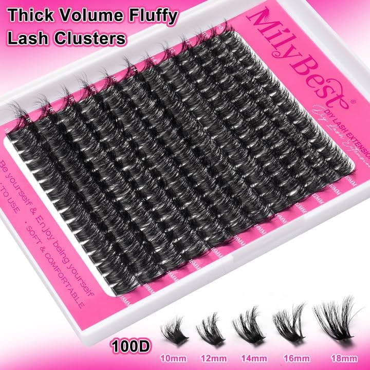 Thumbnail 2 de MilyBest 100D Fluff Lash Clusters Kit, 10–18 mm D-Curl with Bond & Seal