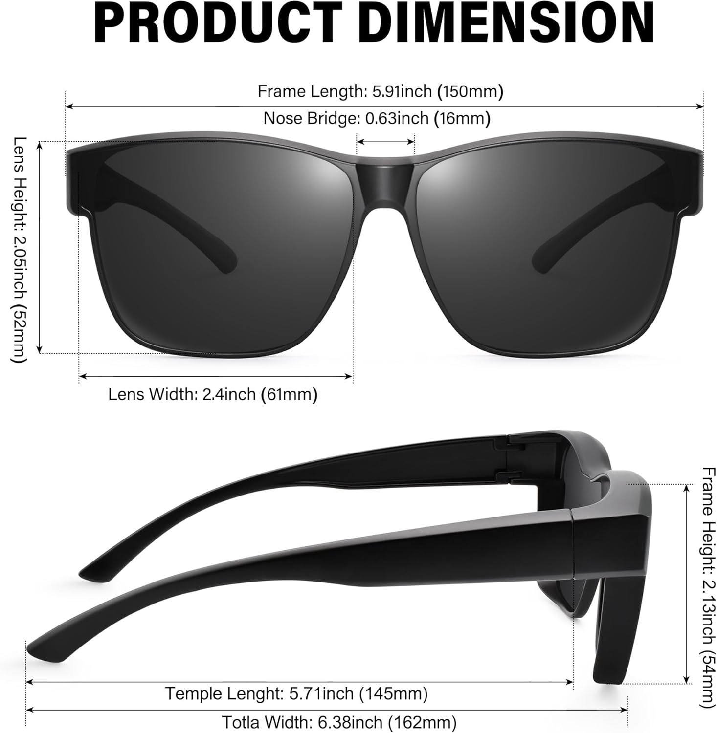 Thumbnail 2 de URUMQI Überzieh-Sonnenbrille über normale Brille (UV400, polarisiert) – beige, Schildpatt-Optik