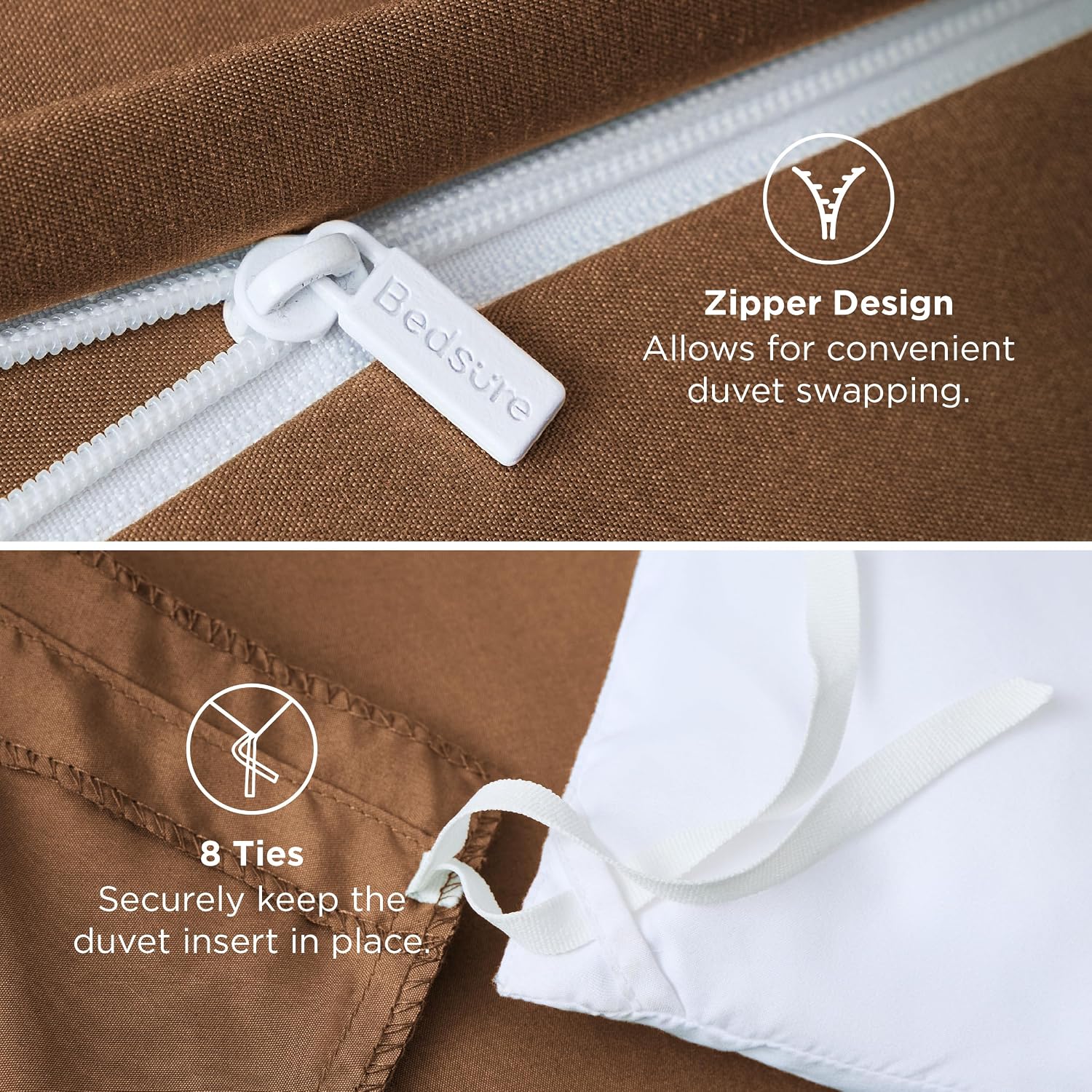 Thumbnail 6 de Bedsure Duvet Cover Set-Washed Cotton Like, King Brown Microfiber Bedding