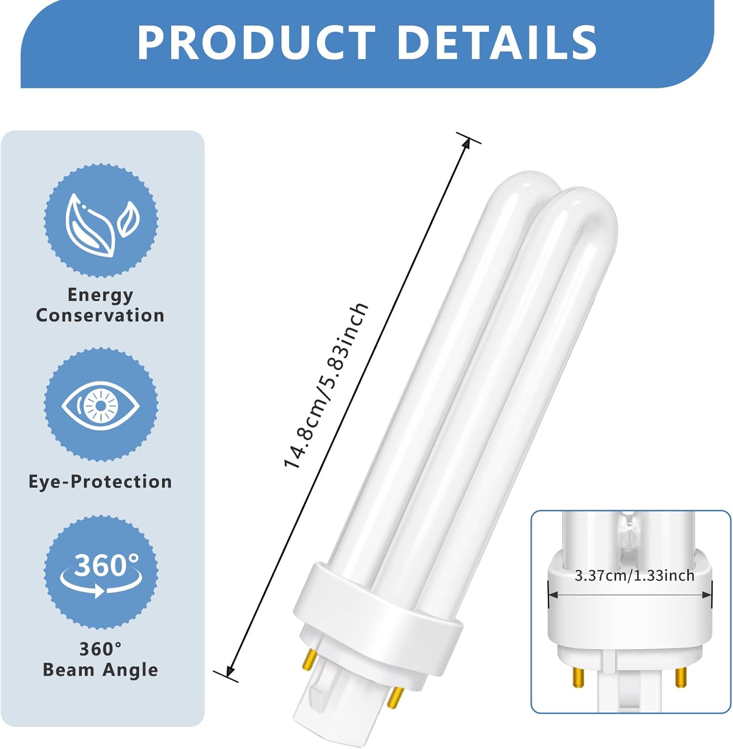 Detalle de 18W G24d-2 Compact Fluorescent Lamp (CFL) 2-Pin, Neutral White 4000K, 1200LM – Non-Dimmable, 1 Pack