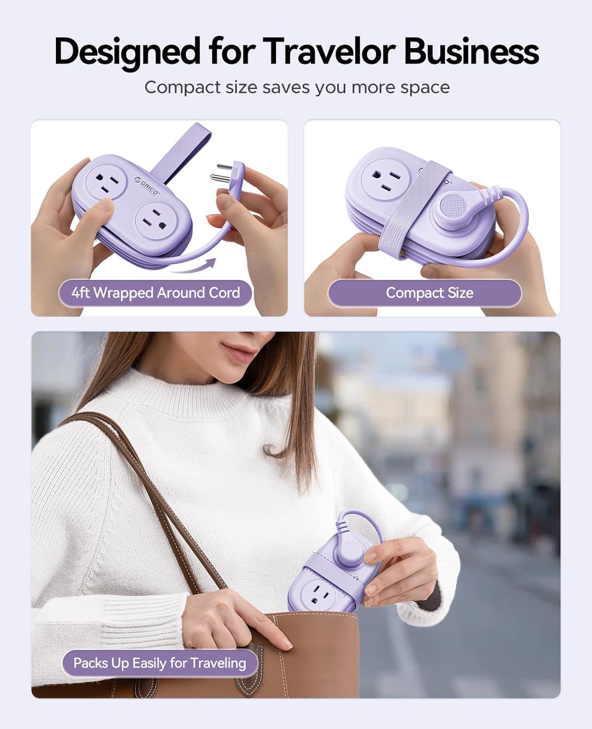Detalle 2 de ORICO AP3 4FT Travel Power Strip with USB-C ๐