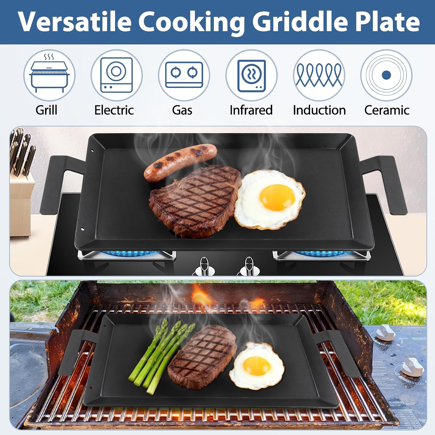 Detalle de Yuflame Grill Griddle Plate Carbon Steel Griddle, 24" x 10.5", Ceramic Nonstick