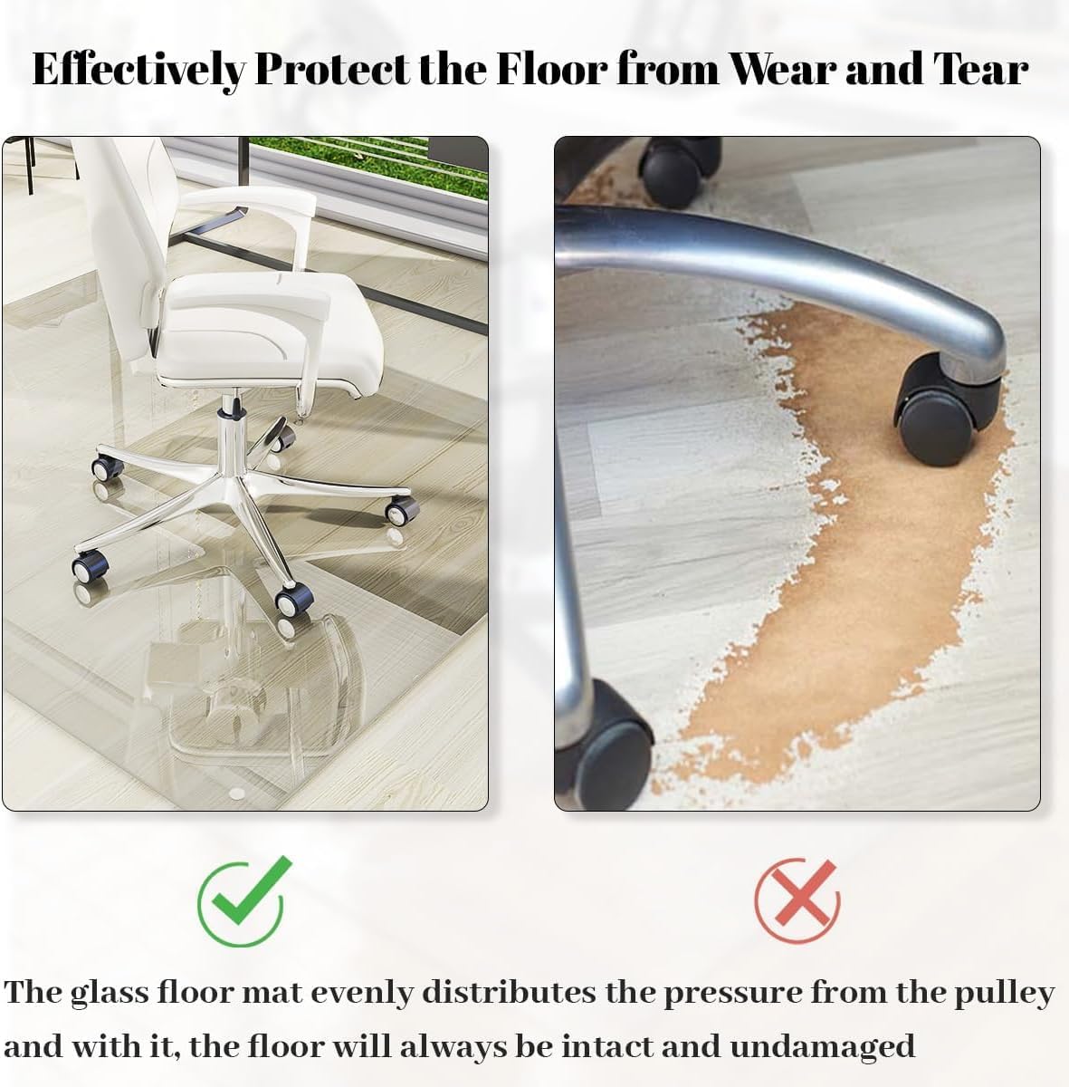 Detalle 2 de Koonmi Office Chair Mat for Carpet, 46" x 60" Tempered Glass, 0.19" Thick