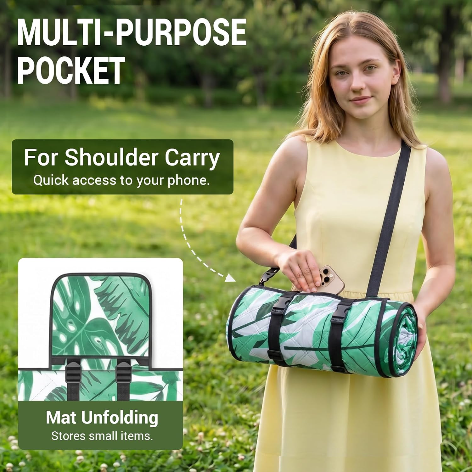 Thumbnail 2 de Wolfwise Telo Picnic Impermeabile 203 x 203 cm – Stuoia Campeggio Pieghevole con Cinghie e Tracolla, Verde