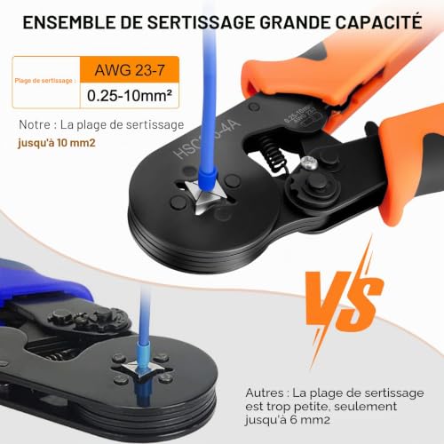 Detalle de Pince à sertir Beizkna 0.25-10 mm² avec 1250 embouts de câblage — Sertissage précis et ergonomique