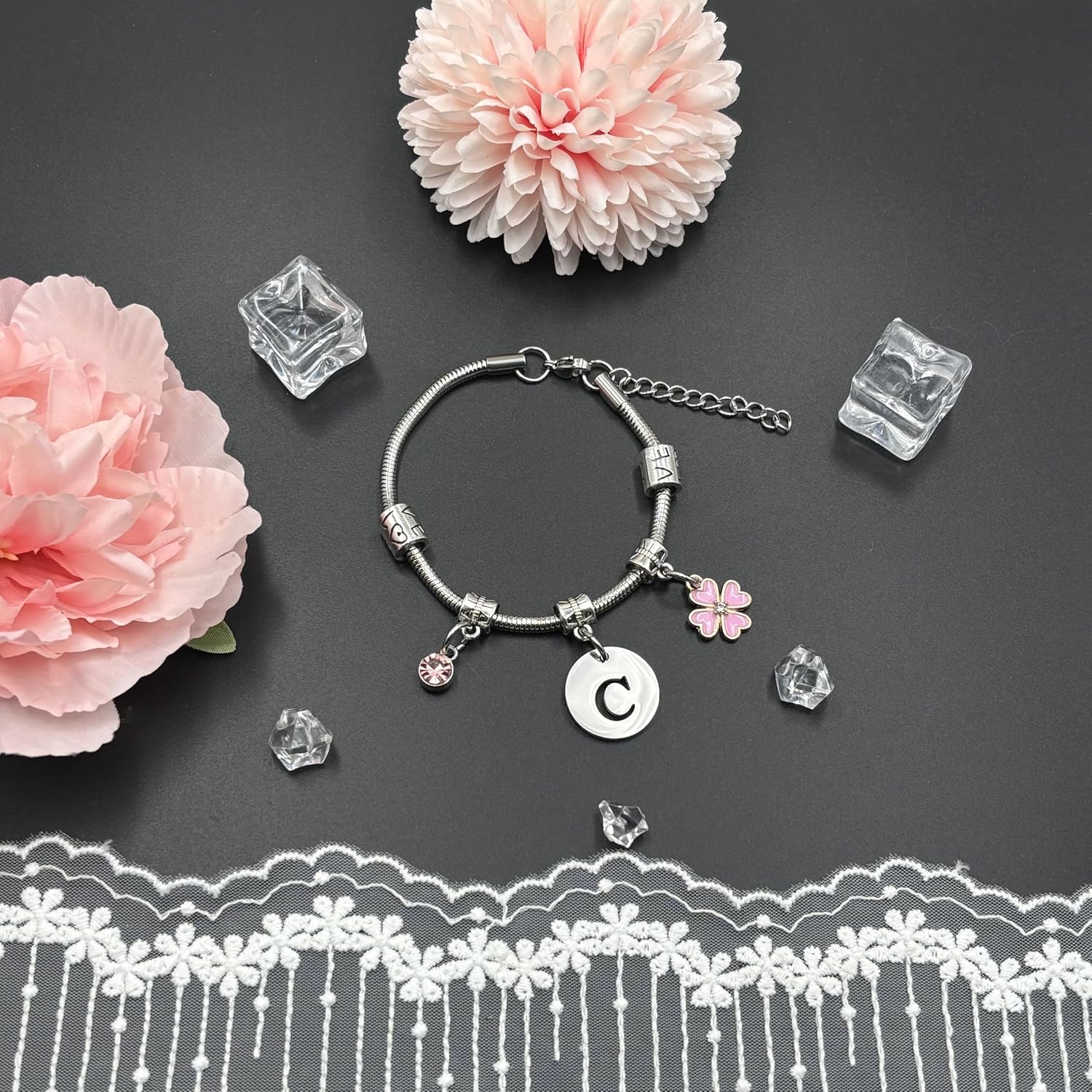 Detalle de KJKJKJ Regalo Pulsera 26 letras plateado