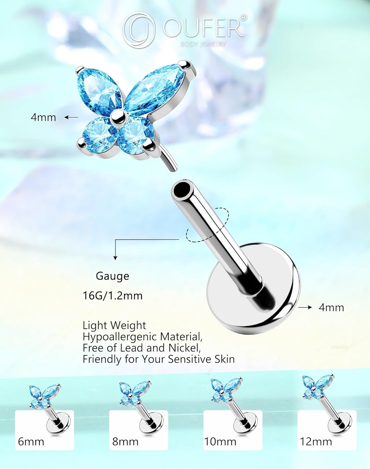 Detalle 2 de OUFER Bijoux piercing 16G hypoallergénique