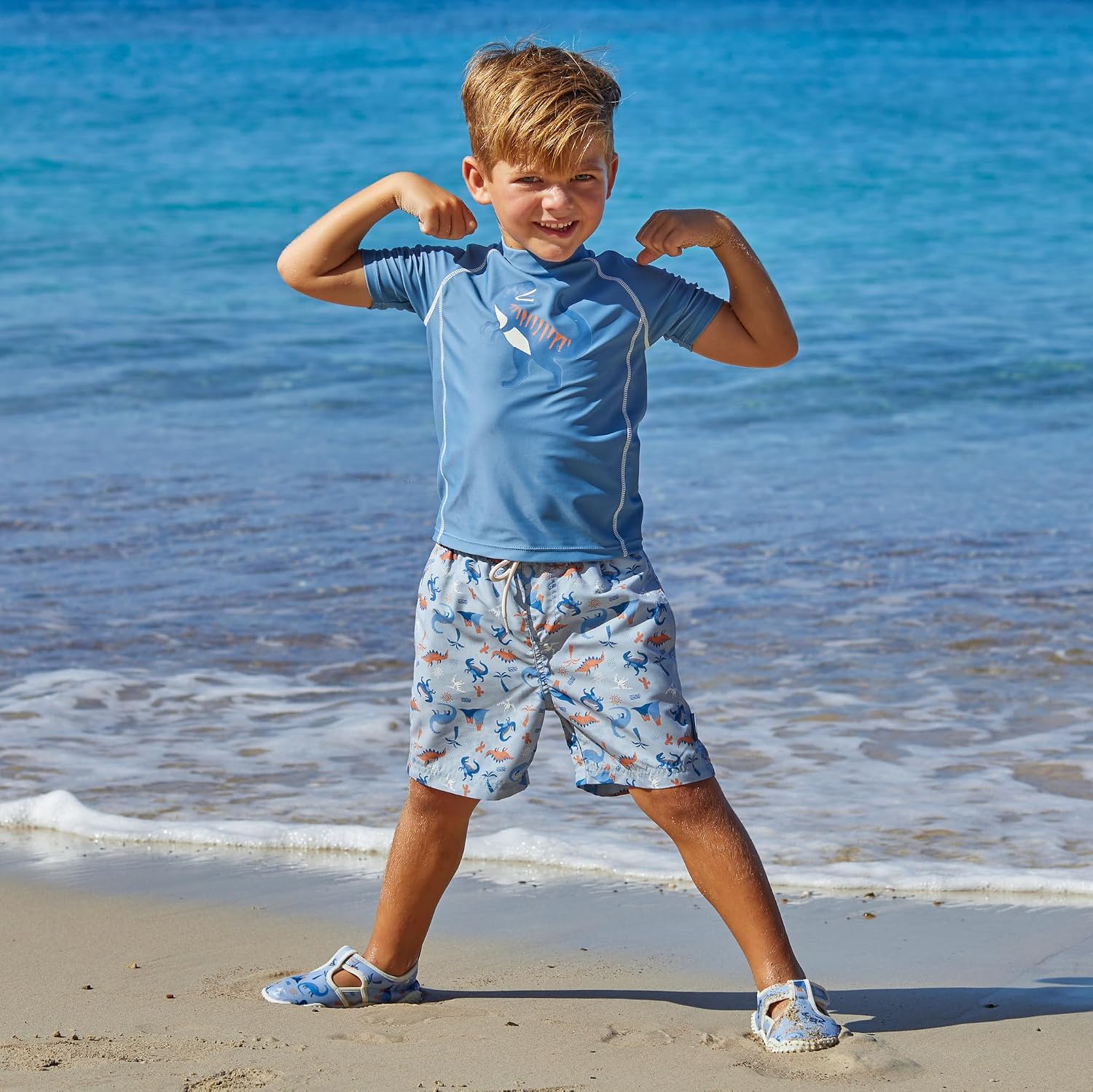 Detalle de Playshoes Jungen Zweiteiler Rash-Guard-Set (1er Pack) – UV-Schutz 50+ aus recyceltem Polyester