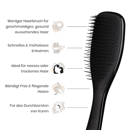 Detalle de Tangle Teezer Ultimate Detangler Haarbürste – Detanglingbürste für nasse & trockene Haare, Schwarz