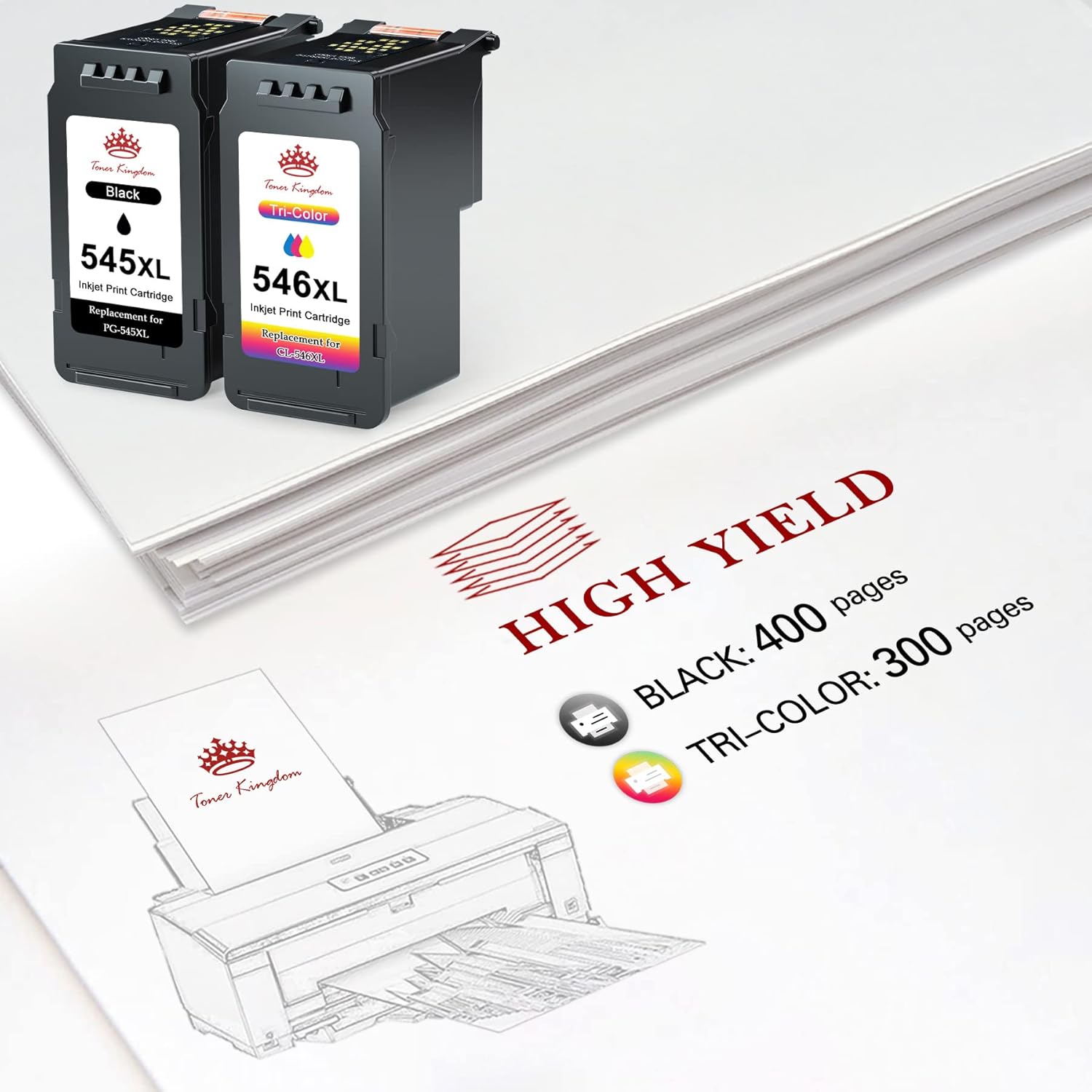 Detalle de Toner Kingdom PG-545XL CL-546XL Schwarz/Gefärbt für Canon