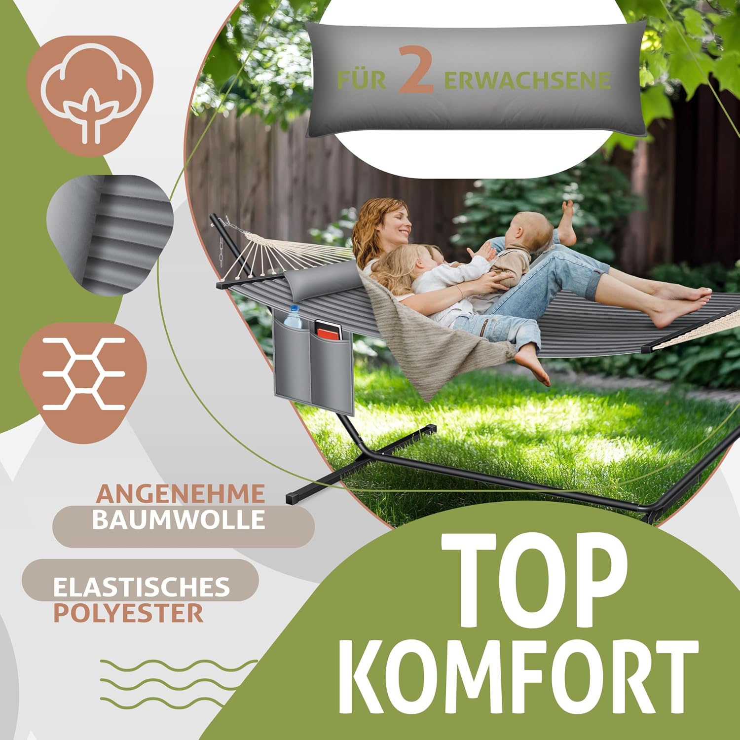Thumbnail 2 de KESSER Hängematte Hill mit Gestell – Doppelhängematte für 2 Personen, 200 kg belastbar, Indoor & Outdoor, Grau