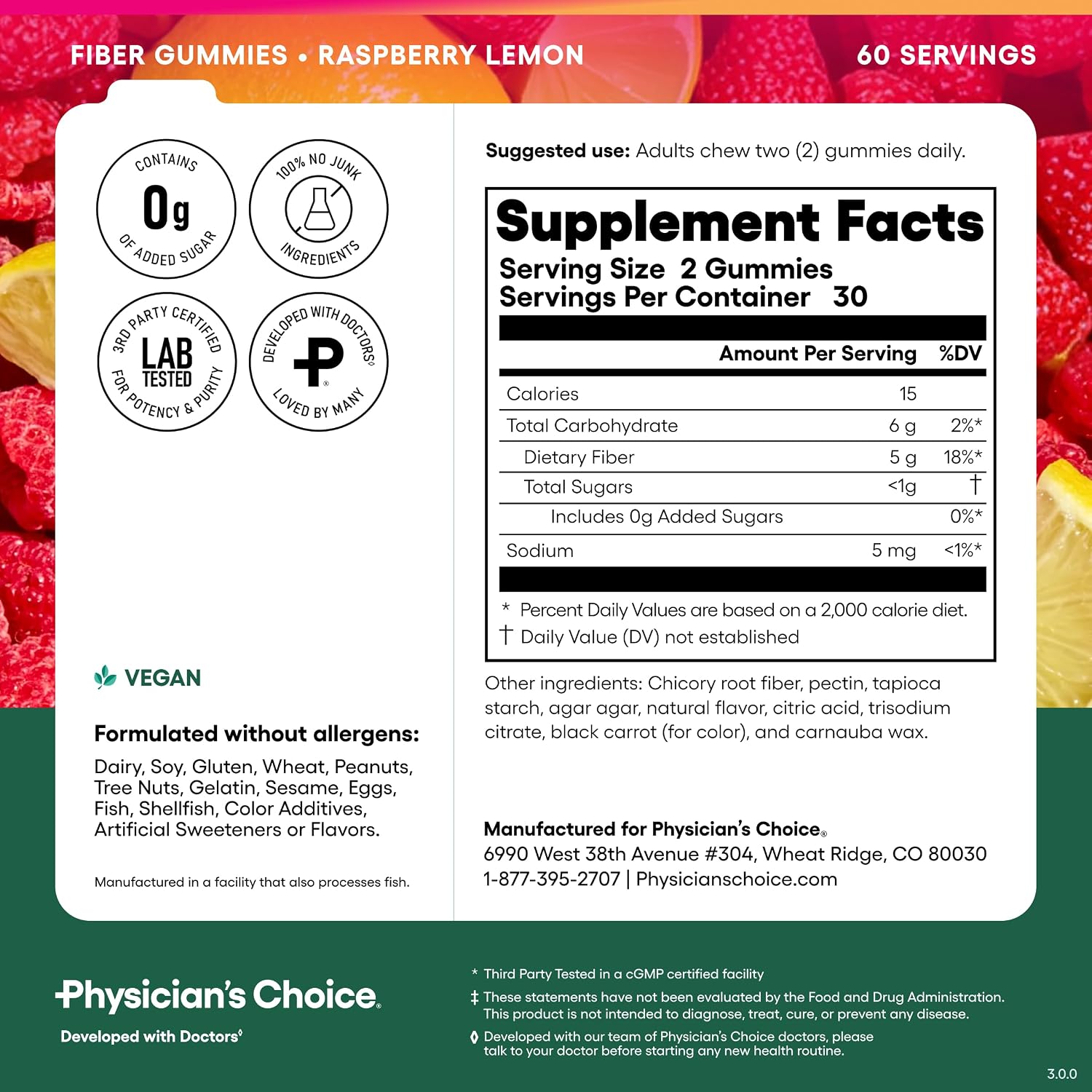 Thumbnail 6 de Physician's Choice Fiber Gummies, Raspberry Lemon, 5g Prebiotic Fiber