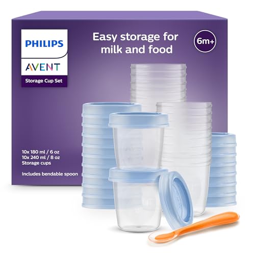 Detalle de Philips Avent SCF721/20 Pots de conservation 180 ml et 240 ml avec cuillère de sevrage et couvercles anti-fuites