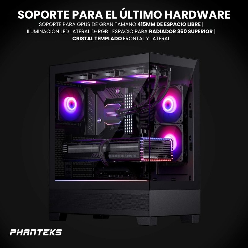 Detalle 2 de Phanteks XT View: chasis con cristal templado y USB 3.0 en negro