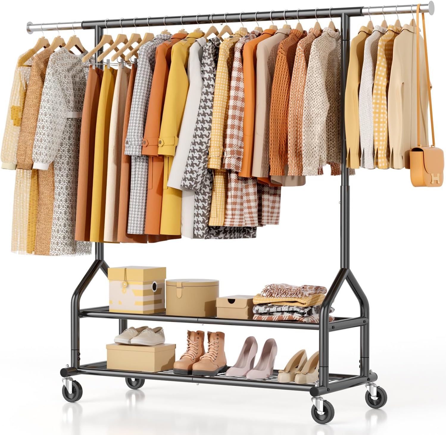 Detalle de EAGMAK UKGRP070 Heavy-Duty Clothes Rack with Adjustable Rod, Shelves and Wheels