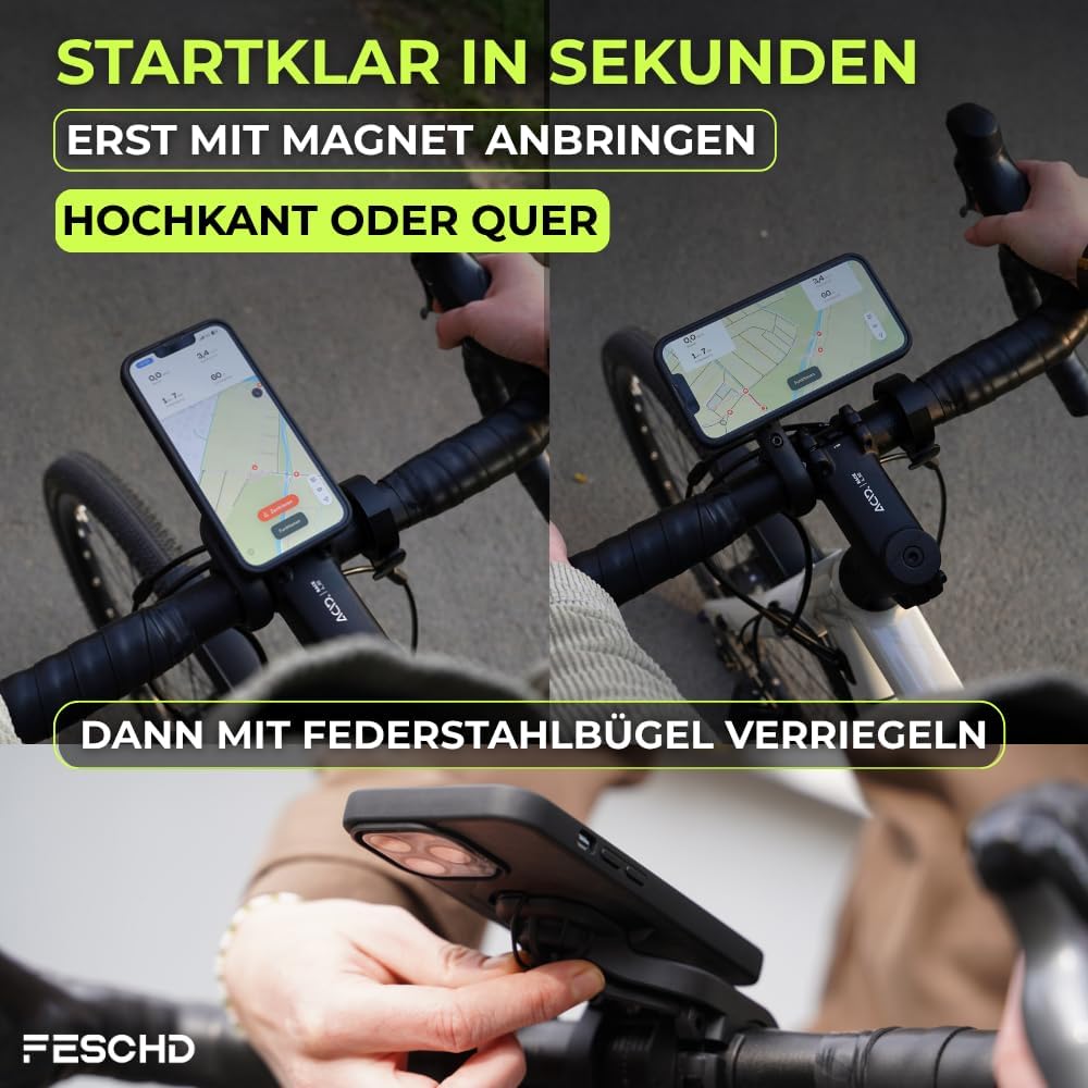 Detalle de FESCHD Fahrrad-Handyhalterung mit Doppelsicherung – Universell kompatibel, Made in Germany