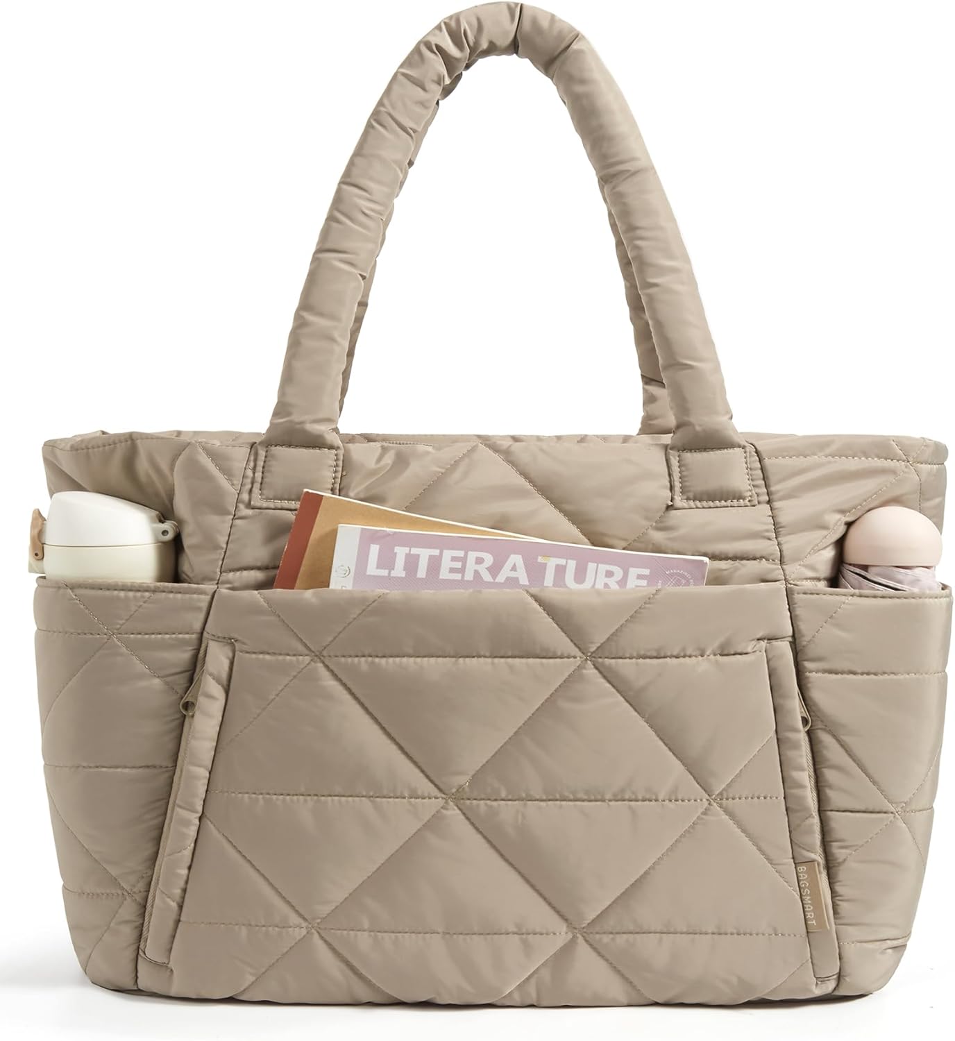 Detalle de BAGSMART Puffer Tote Bag for Women with Zipper, Quilted Shoulder Bag for Travel, Work, Gym
