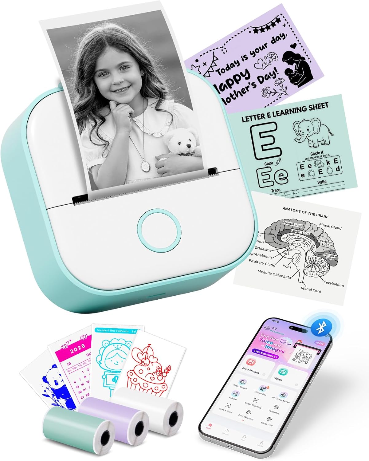 Detalle de T02 Mini Drucker Thermodrucker 3,39×3,39×1,42 Zoll
