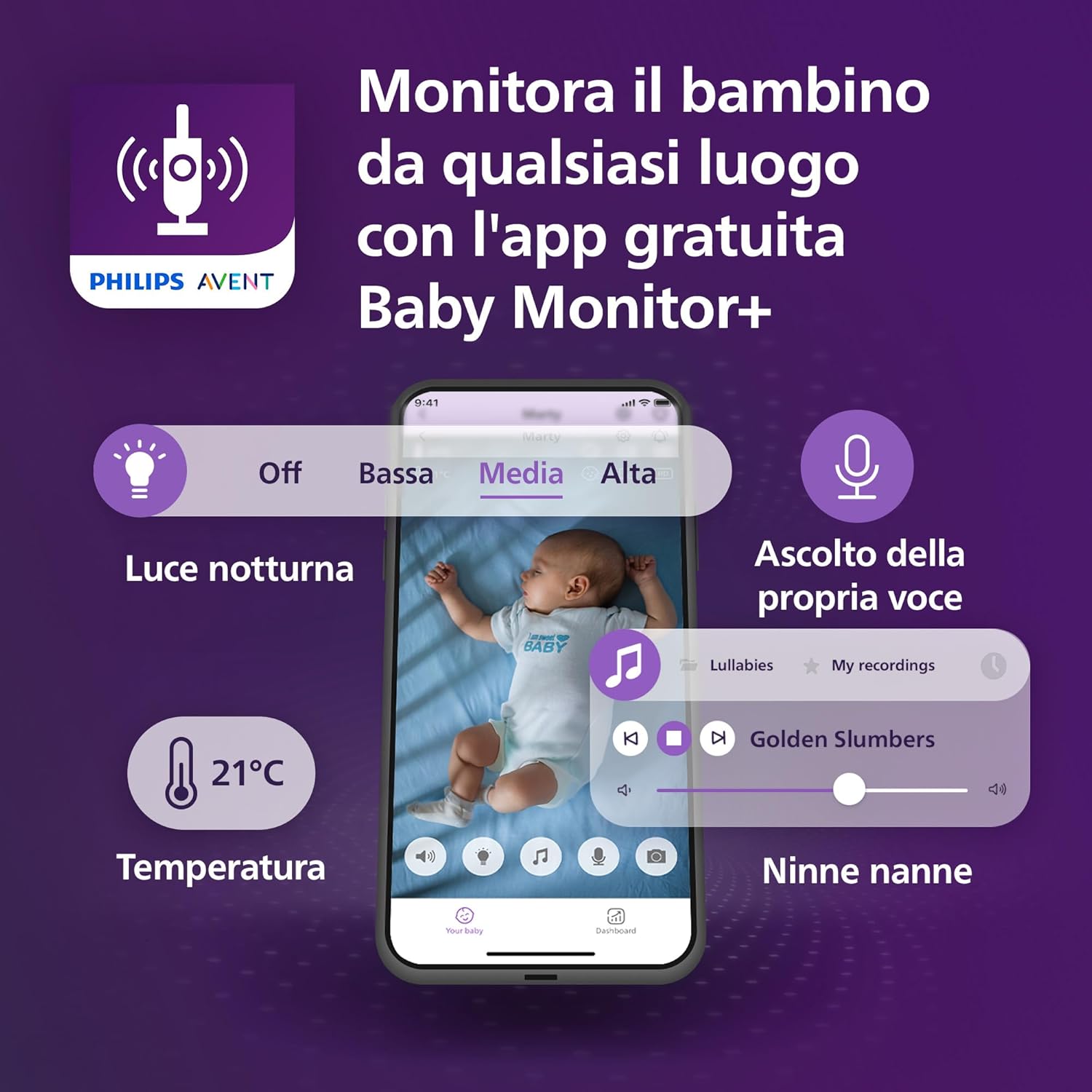 Thumbnail 4 de PHILIPS Avent Connected Baby Monitor SCD951/26: monitoraggio Wi‑Fi con video HD e rilevamento pianto