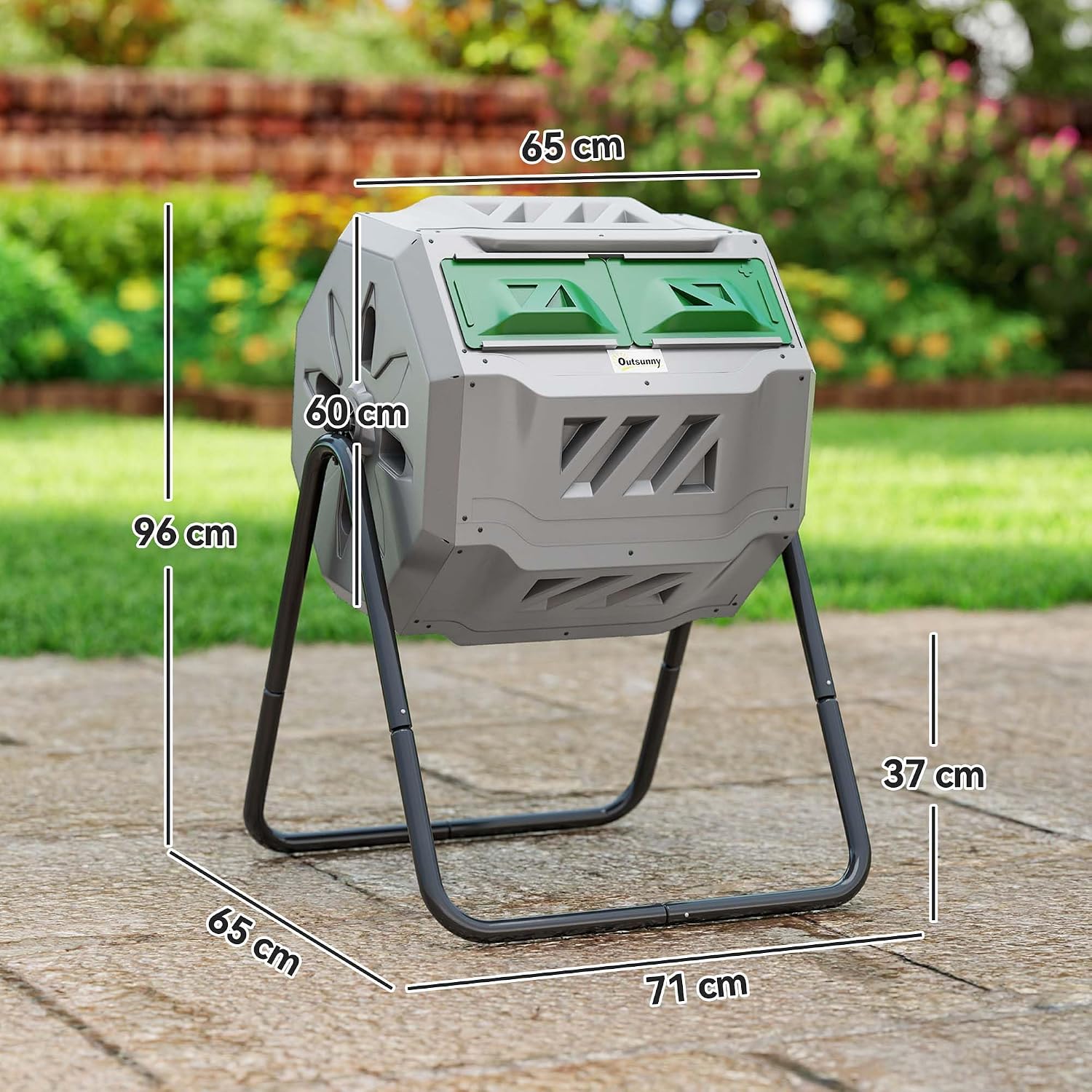 Thumbnail 6 de Outsunny Composteur de Jardin – Bac à Compost 2 chambres 160 L, rotation 360°, gris