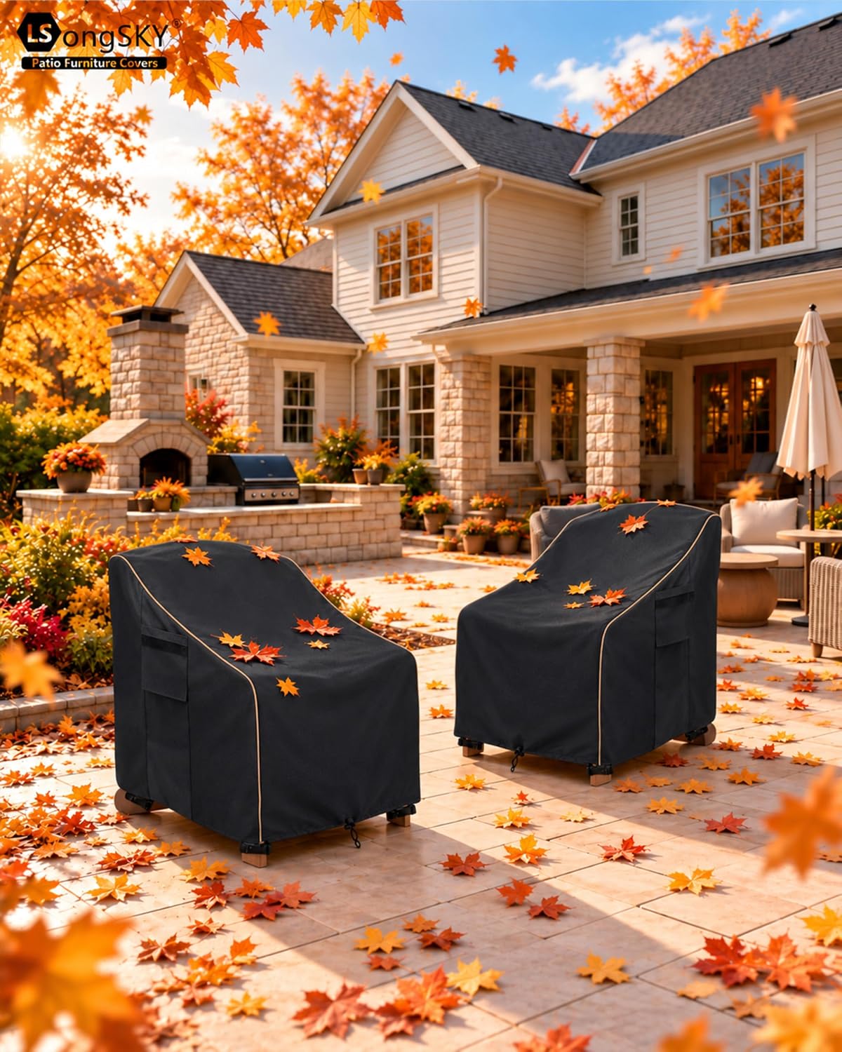 Thumbnail 5 de LSongSKY 2Pack-33"W x 35"D x 36"H Adirondack Chair Covers, Black Oxford, 2-Pack