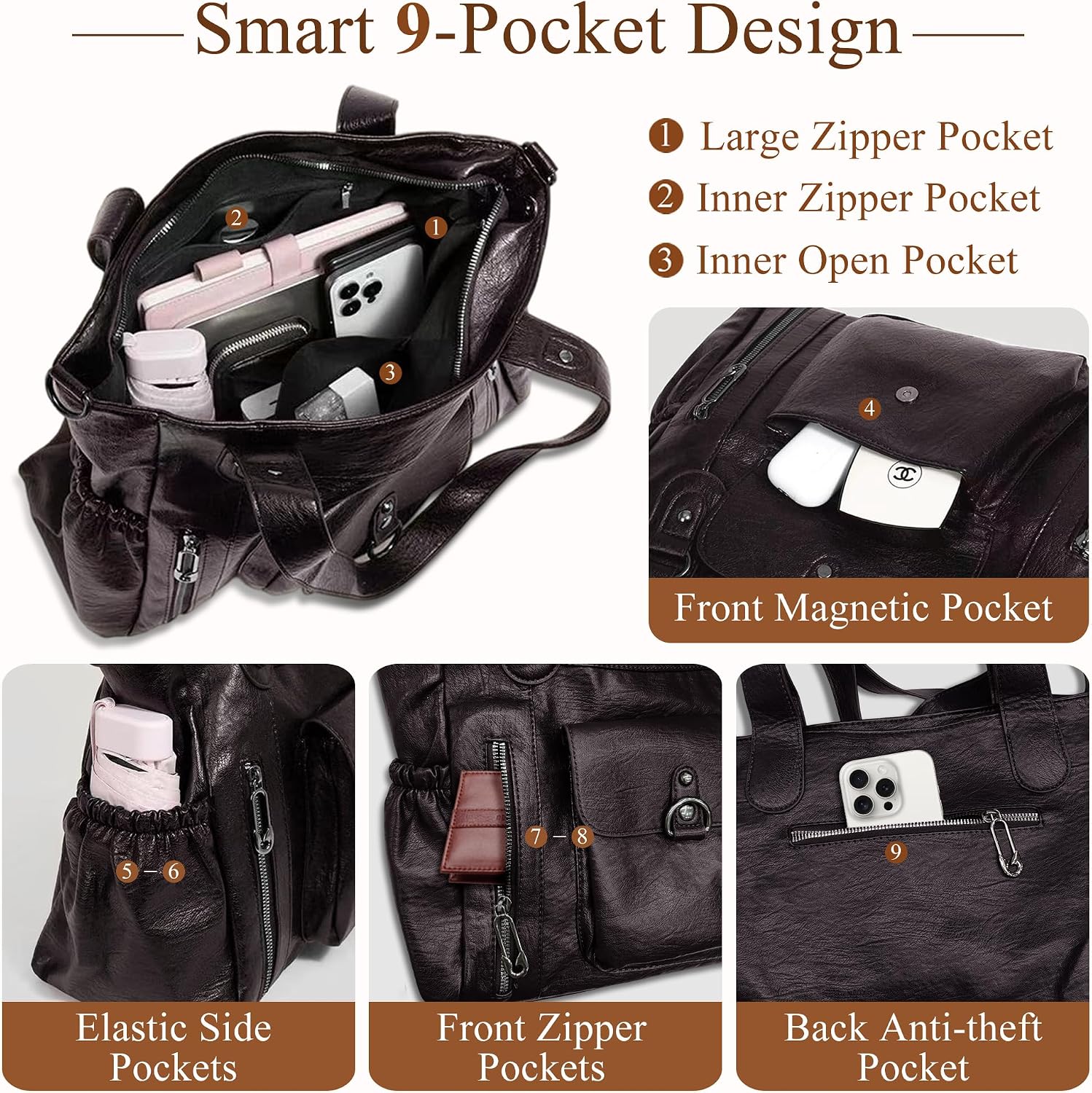Detalle de Gluckstar sac cabas PU imperméable 38×13×29 cm