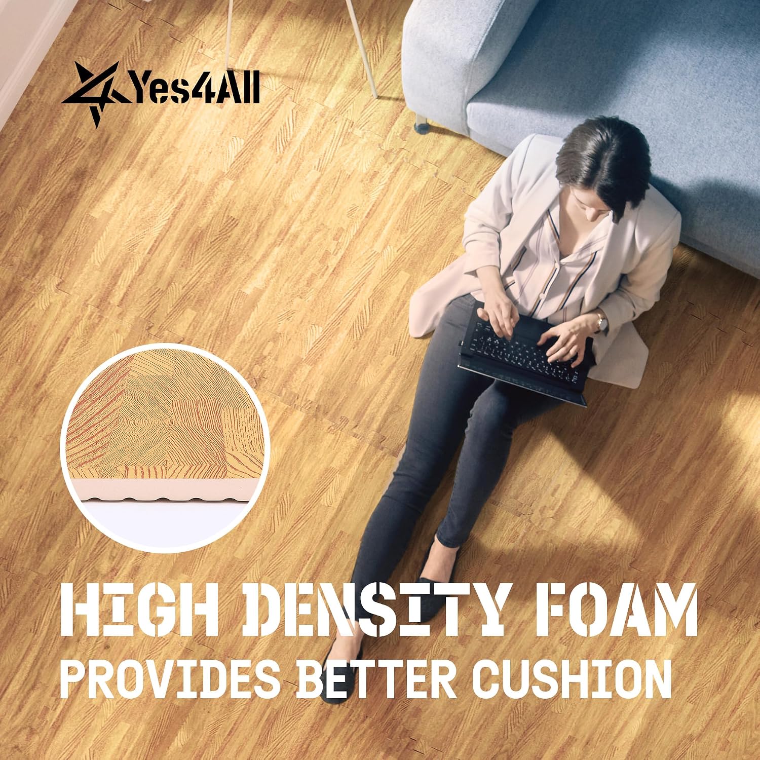 Thumbnail 6 de Yes4All TDV8 Tappeto ad incastro 12SQFT, 1,1 m² – 12 piastrelle in EVA con effetto legno, incastro reversibile