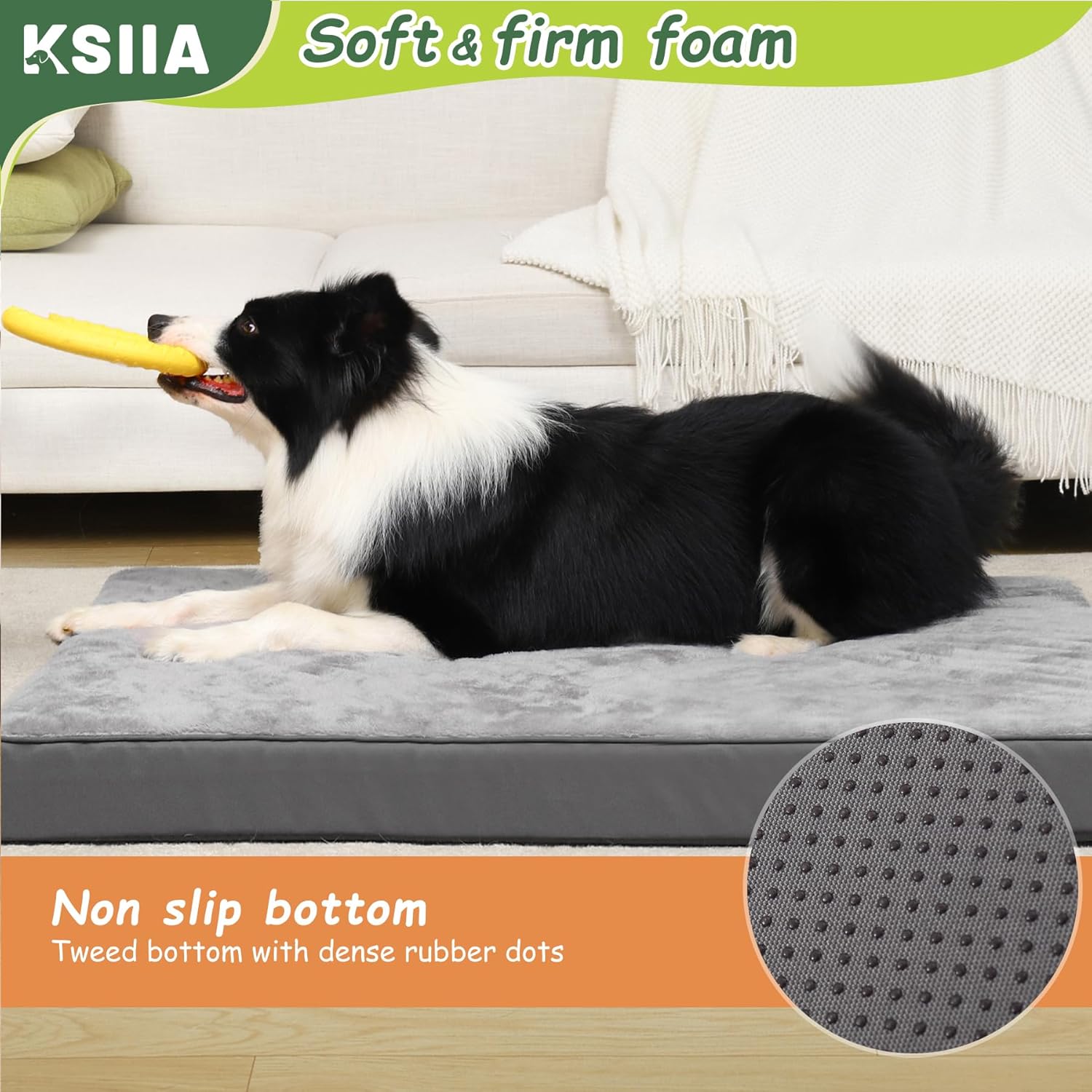 Thumbnail 6 de KSIIA Large Washable Orthopedic Dog Crate Bed (Grey), 88x55x7cm