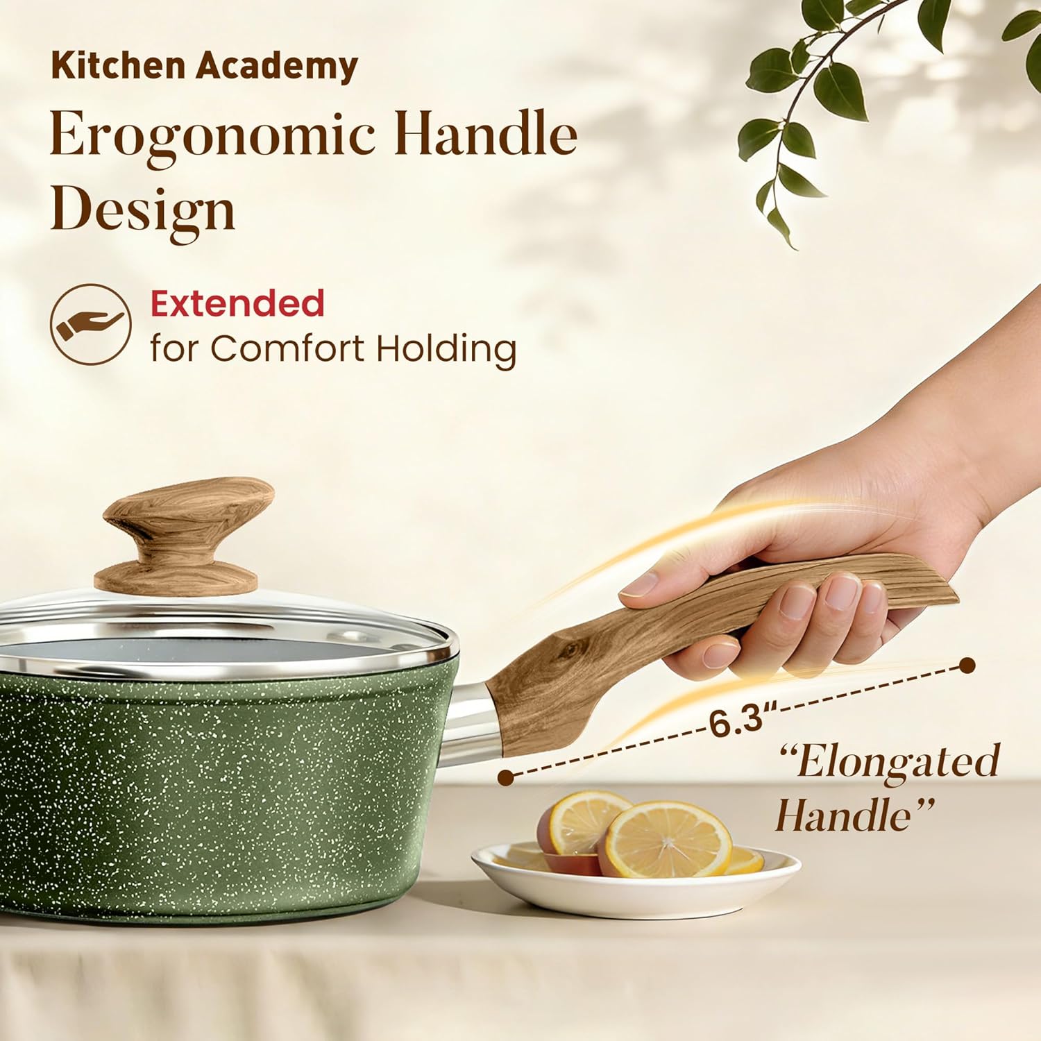 Thumbnail 3 de Kitchen Academy Non Toxic Nonstick Pots and Pans Set (12-Piece) — Green Granite Cookware, Induction Compatible